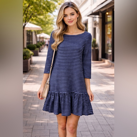 kate spade Dresses & Skirts - Women's Kate Spade 3/4 Sleeve Striped Dress Black Blue Zipper Peplum Size 12